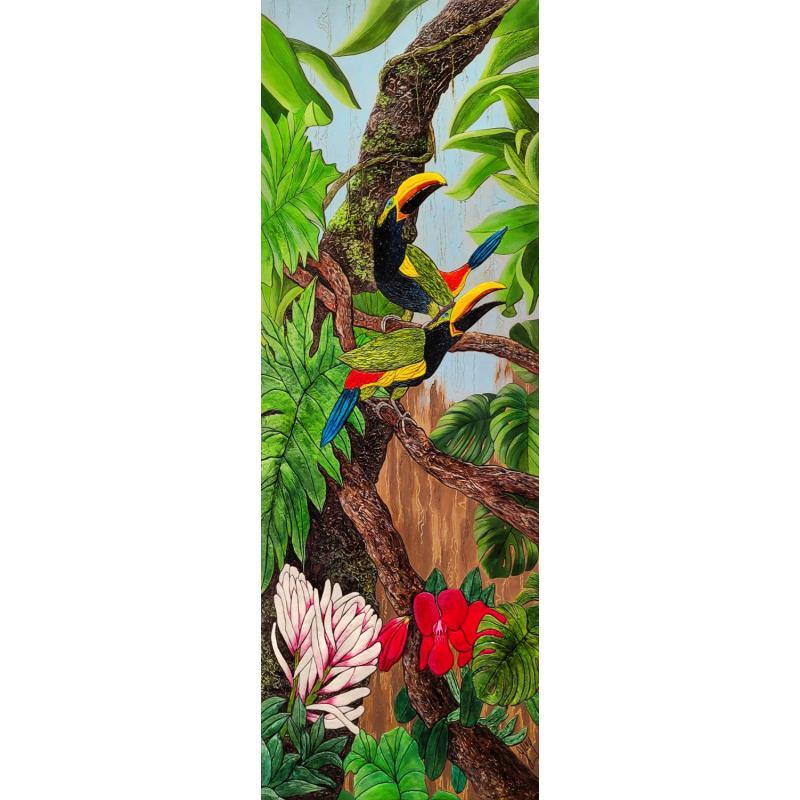 Peinture Toucanet à oreilles d'or par Geiry | Tableau Matiérisme