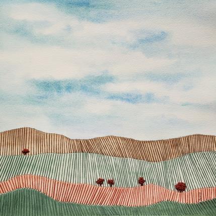 Peinture Delicate harmony par Vazquez Laila | Tableau Figuratif Aquarelle, Papier, Textile Minimaliste, Nature, Paysages