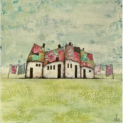 Gemälde Sérénité 01 von Blais Delphine | Gemälde Naive Kunst Acryl, Collage, Tinte Landschaften