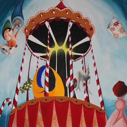 Peinture La giostra par Nai | Tableau Art naïf Acrylique scènes de vie