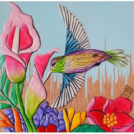 Peinture COLIBRI par Geiry | Tableau Matiérisme Acrylique, bois, Poudre de marbre animaux, Nature