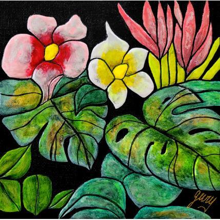 Peinture FLEURS DES ILES par Geiry | Tableau Matiérisme Acrylique, bois, Feuille d'or, Pigments, Poudre de marbre Nature