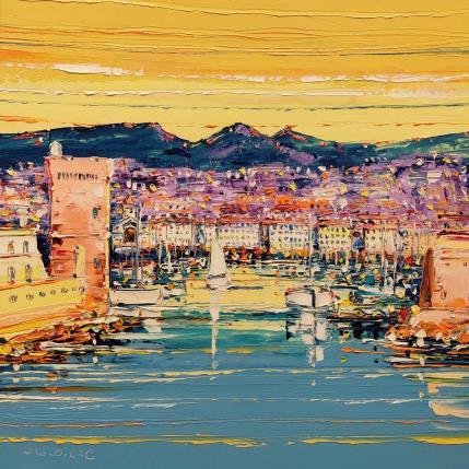 Peinture Soirée couleur Pastis, Marseille par Corbière Liisa | Tableau Figuratif Huile Paysages