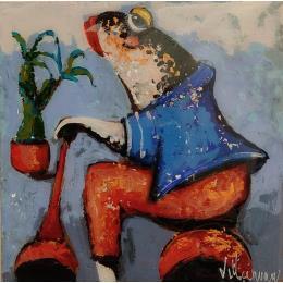 Painting Parea by Villanueva Puigdelliura Natalia | Painting Figurative Acrylic, Resin, Wood Animals, Life style