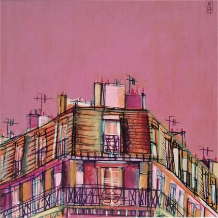 Peinture Les couleurs du quartier par Anicet Olivier | Tableau Figuratif Technique mixte Vues urbaines