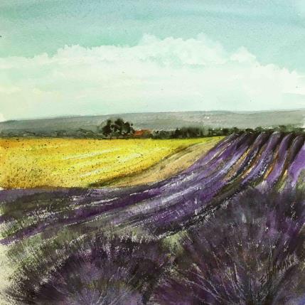 Peinture Tournesols et lavandes par Hoffmann Elisabeth | Tableau Figuratif Aquarelle Paysages