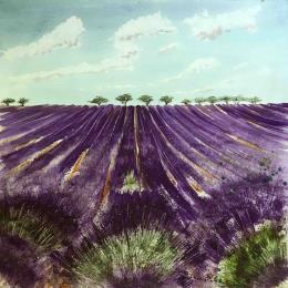 Painting Cultures de lavandes by Hoffmann Elisabeth | Painting Figurative Watercolor Landscapes