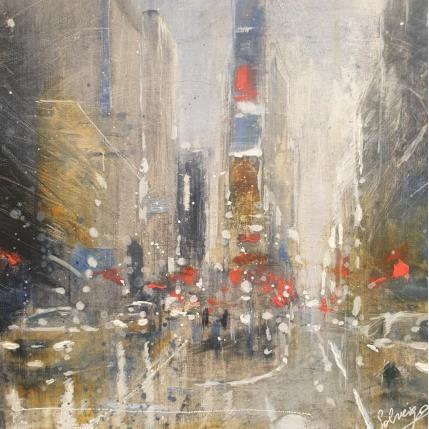 Peinture Stormy Time Square par Solveiga | Tableau Figuratif Acrylique Urbain