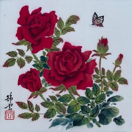 Peinture Roses et papillon par Tayun | Tableau Figuratif Aquarelle Nature