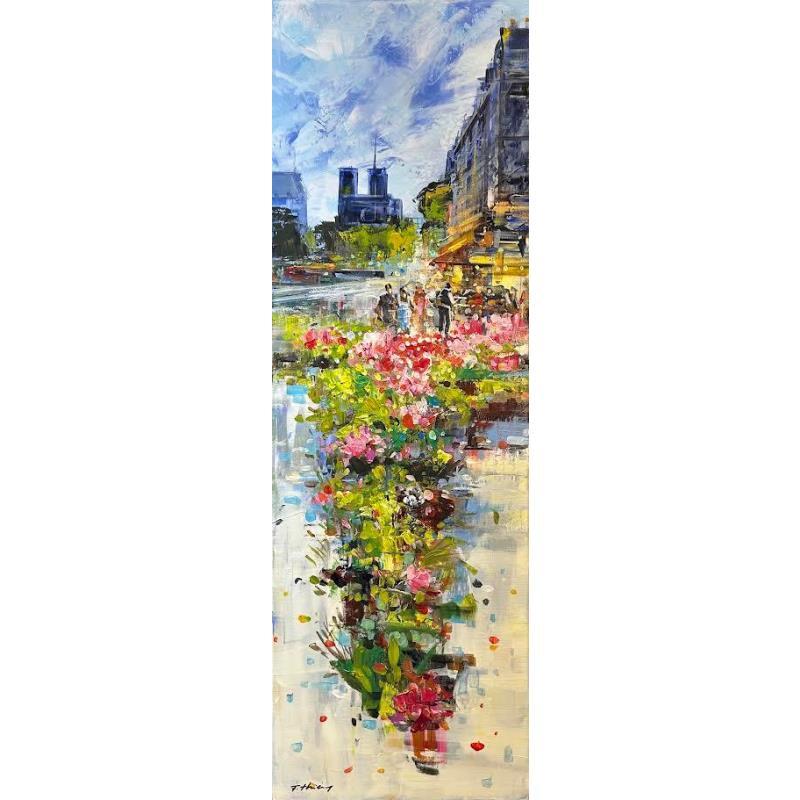 Peinture Des fleurs pour Notre-Dame par Frédéric Thiery | Tableau Figuratif Acrylique Scènes de vie, Urbain