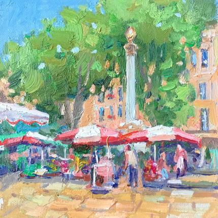 Peinture Le marché aux fleurs en printemps  par Dontu Grigore | Tableau Figuratif Huile Urbain