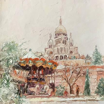 Peinture Le manège près de Sacré cœur à Paris par Dontu Grigore | Tableau Figuratif Huile Urbain