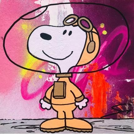 Peinture SNOOPY ON THE MOON par Mestres Sergi | Tableau Pop-art Acrylique, Graffiti Icones Pop