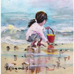 Pintura Petite fille jouant avec le sable por Lallemand Yves | Pintura Figurative Acrylic Life style, Marine