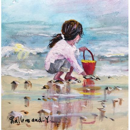 Pintura Petite fille jouant avec le sable por Lallemand Yves | Pintura Figurative Acrylic Life style, Marine