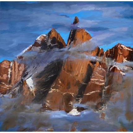 Peinture Les Alpes, les Drus par Degabriel Véronique | Tableau Figuratif Huile Paysages