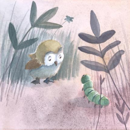 Painting Chouette la chenille by Marjoline Fleur | Painting Naive art Watercolor Animals, Nature