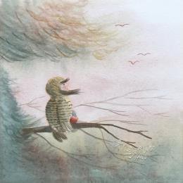 Painting Chouette Lisette by Marjoline Fleur | Painting Naive art Watercolor Animals, Child, Nature