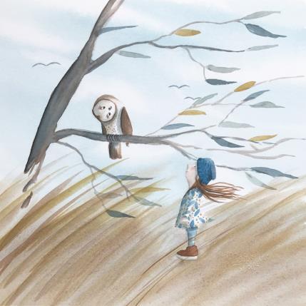 Peinture Chouette Juliette par Marjoline Fleur | Tableau Art naïf Aquarelle Animaux, Enfant, Nature