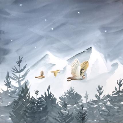 Peinture Chouette voyage par Marjoline Fleur | Tableau Art naïf Aquarelle Animaux, Enfant, Nature