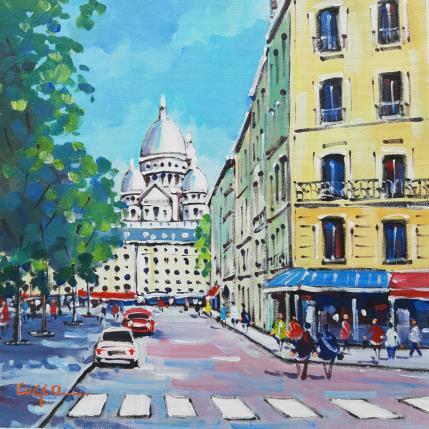 Peinture LE SACRE COEUR VU DE LA PLACE D'ANVERS par Euger | Tableau Figuratif Acrylique Scènes de vie, Urbain