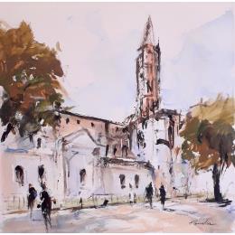 Peinture cathedrale st sernin par Poumelin Richard | Tableau Figuratif Acrylique, Encre, Huile Paysages, Scènes de vie
