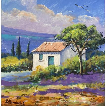 Peinture Paysage de Provence Lavandes par Lallemand Yves | Tableau Figuratif Acrylique Urbain