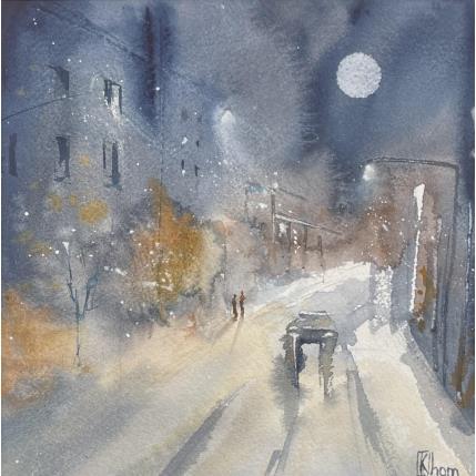 Peinture Moonlit Night par Lida Khomykova | Tableau Figuratif Aquarelle