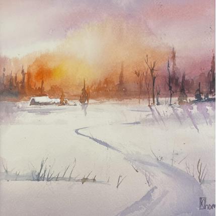 Peinture Sunset in the village par Lida Khomykova | Tableau Figuratif Aquarelle