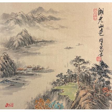 Peinture The beauty of lake and mountains  par Yu Huan Huan | Tableau Figuratif Encre Paysages