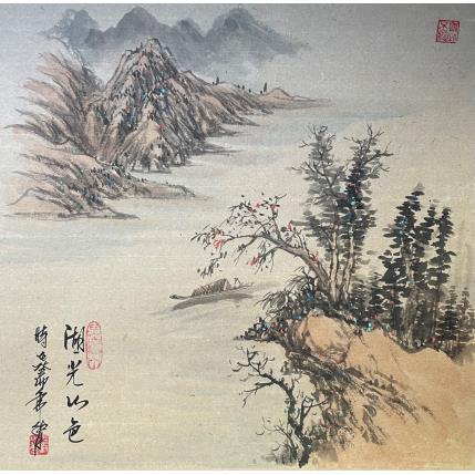 Peinture The beauty of lake and mountains  par Yu Huan Huan | Tableau Figuratif Encre Nature, Paysages