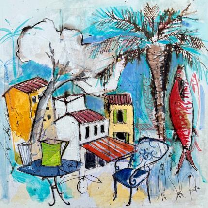 Peinture L' heure de l'apéro par Colombo Cécile | Tableau Figuratif Acrylique, Aquarelle, bois, Collage, Encre, Pastel Paysages, Portraits