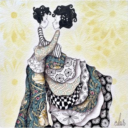 Peinture Marcelle et Baltazar par Blais Delphine | Tableau Art naïf Acrylique, Collage, Encre scènes de vie