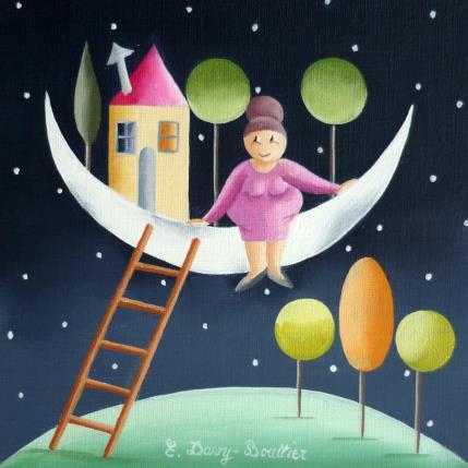 Peinture Lune d'automne par Davy Bouttier Elisabeth | Tableau Art naïf Huile Nature