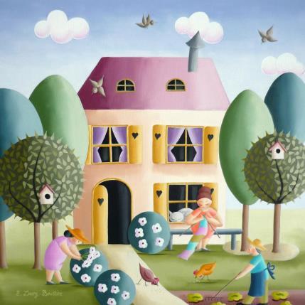 Peinture Par un beau dimanche par Davy Bouttier Elisabeth | Tableau Art naïf Huile Nature