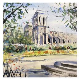 Painting Parc de Notre Dame by Bailly Kévin  | Painting Figurative Ink, Watercolor Architecture, Urban