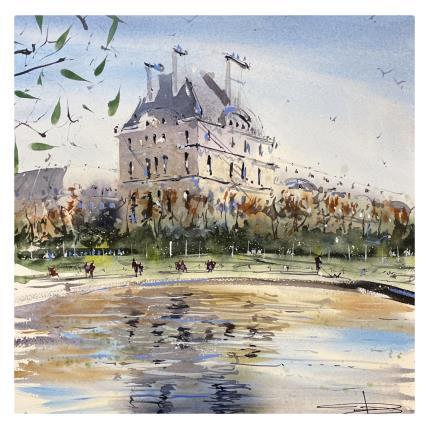 Peinture Le jardin des Tulieries par Bailly Kévin  | Tableau Figuratif Aquarelle, Encre Architecture, Urbain