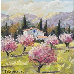 Painting Paysage de Provence Amandiers en fleurs by Lallemand Yves | Painting Figurative Acrylic Urban