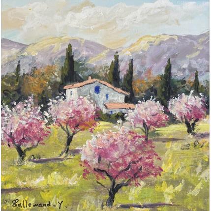 Peinture Paysage de Provence Amandiers en fleurs par Lallemand Yves | Tableau Figuratif Acrylique Urbain