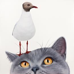 Pintura BIRD AND CAT 3 por Milie Lairie | Pintura Realism Oil Animals