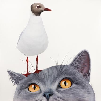 Peinture BIRD AND CAT 3 par Milie Lairie | Tableau Réalisme Huile Animaux