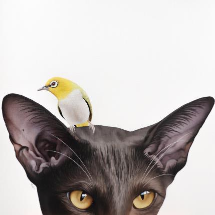 Peinture BIRD AND CAT 5 par Milie Lairie | Tableau Réalisme Huile Animaux