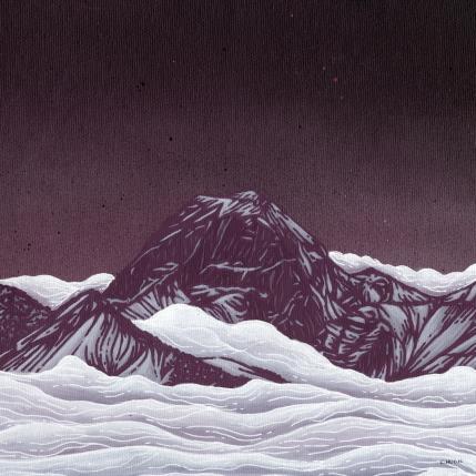 Peinture Nuit dans les Bauges par Huon Coralie | Tableau Figuratif Acrylique Nature, Paysages