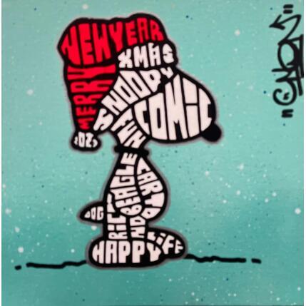 Peinture SNOOPY X-MAS HAT par Cmon | Tableau Pop-art Icones Pop