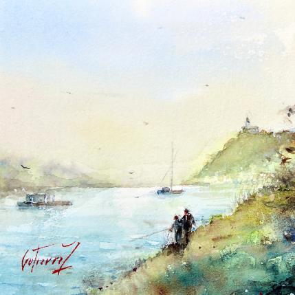 Peinture MATINÉE AU BORD DE LA LOIRE par Gutierrez | Tableau Impressionnisme Aquarelle Paysages