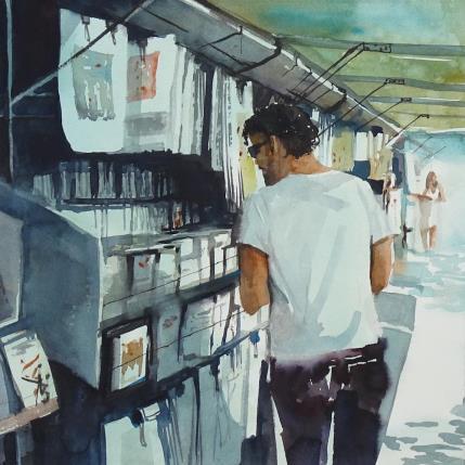 Peinture Chineur de mots par Abbatucci Violaine | Tableau Figuratif Aquarelle Scènes de vie, Urbain