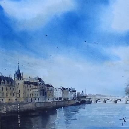 Peinture Vers le quai de l'horloge par Abbatucci Violaine | Tableau Figuratif Aquarelle Scènes de vie, Urbain