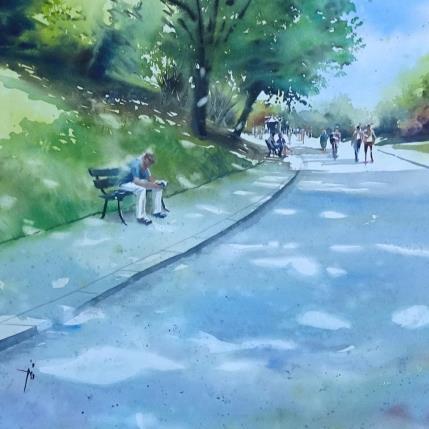 Peinture Dans les parcs parisiens par Abbatucci Violaine | Tableau Figuratif Aquarelle Paysages, Scènes de vie