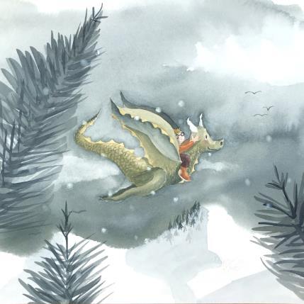 Peinture Le voyage de Léon par Marjoline Fleur | Tableau Art naïf Aquarelle Animaux, Enfant, Paysages