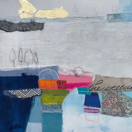 Peinture Ecluse par Lau Blou | Tableau Abstrait Acrylique, Collage, Feuille d'or Paysages
